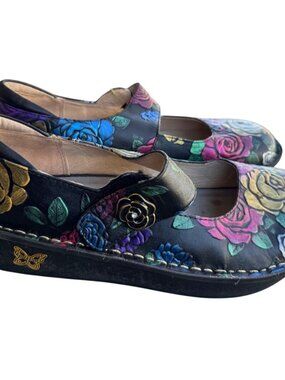 Alegria Floral Leather Mary Jane Shoes Rose Pattern & Buckle Strap EU 38 US W8